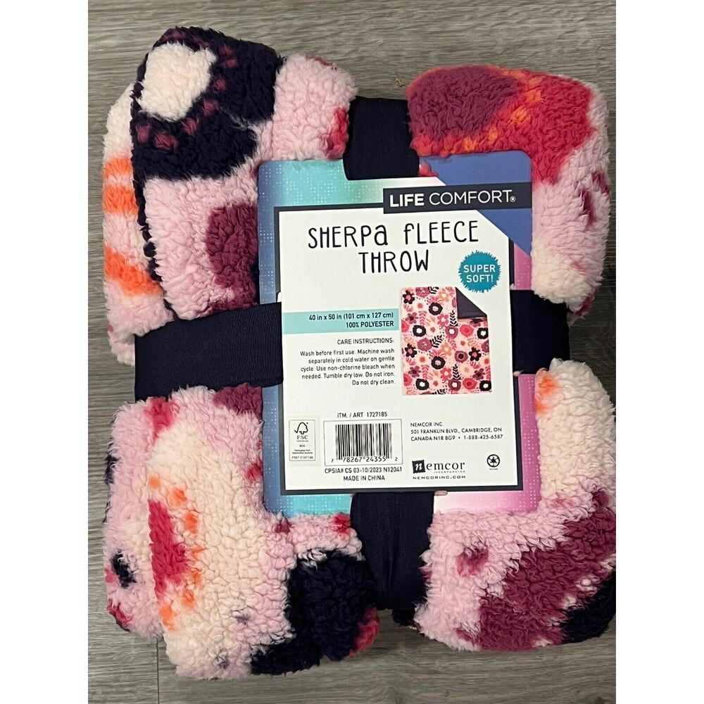 Life Comfort Kids Ultimate Sherpa Fleece Throw Blanket Purple Floral Super Soft